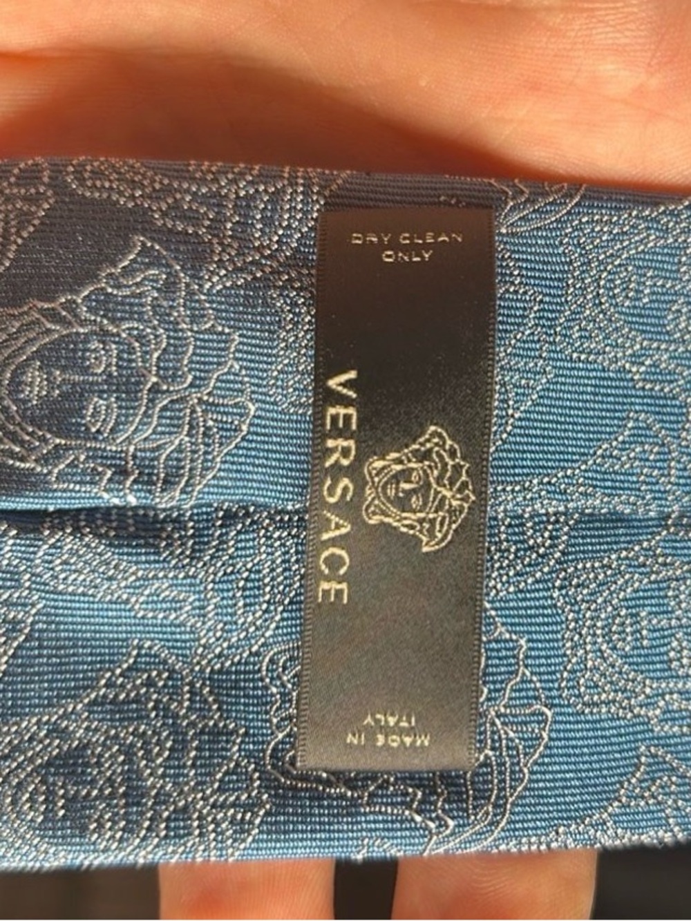 Versace Teal Blue Medusa Jacquard Silk Tie